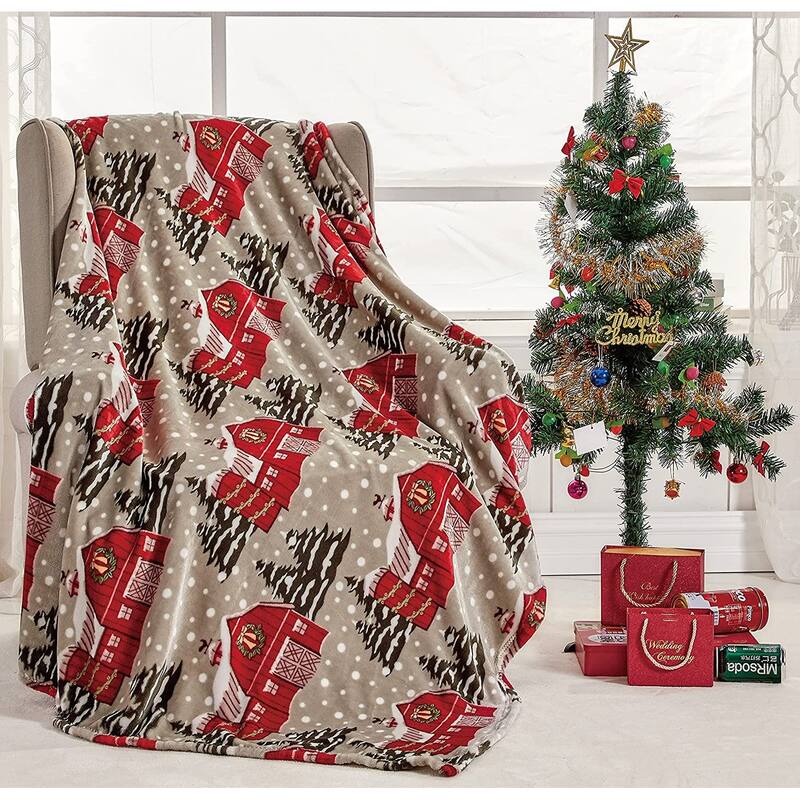 Velvet Touch Holiday Throw Fleece Blanket (50" x 60") - Snowy Barn