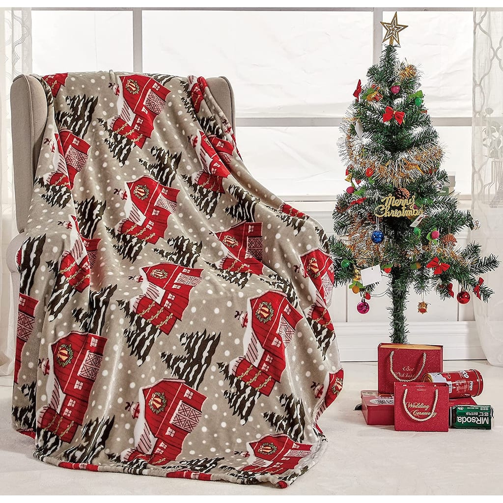 Velvet Touch Holiday Throw Fleece Blanket (50" x 60") - Snowy Barn