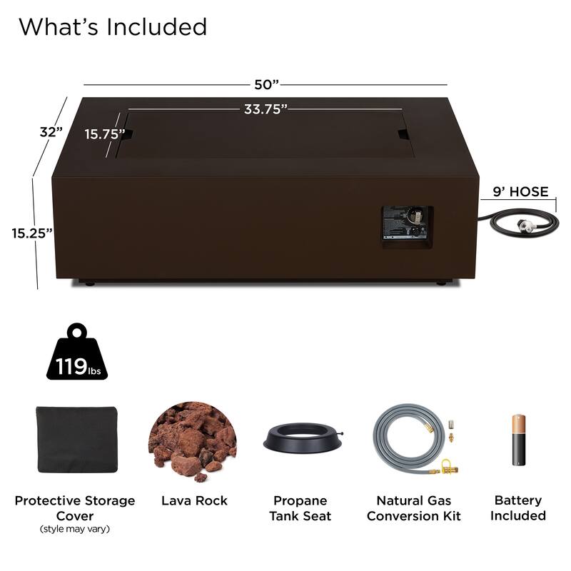Aegean 50" Rectangle Gas Fire Table in Weathered Slate by Real Flame