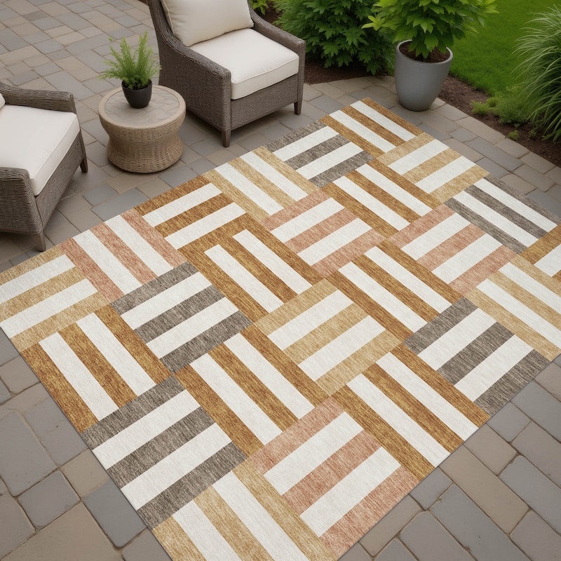 Machine Washable Indoor/ Outdoor Modern Hatch Chantille Rug - Paprika - 2'6" x 3'10"