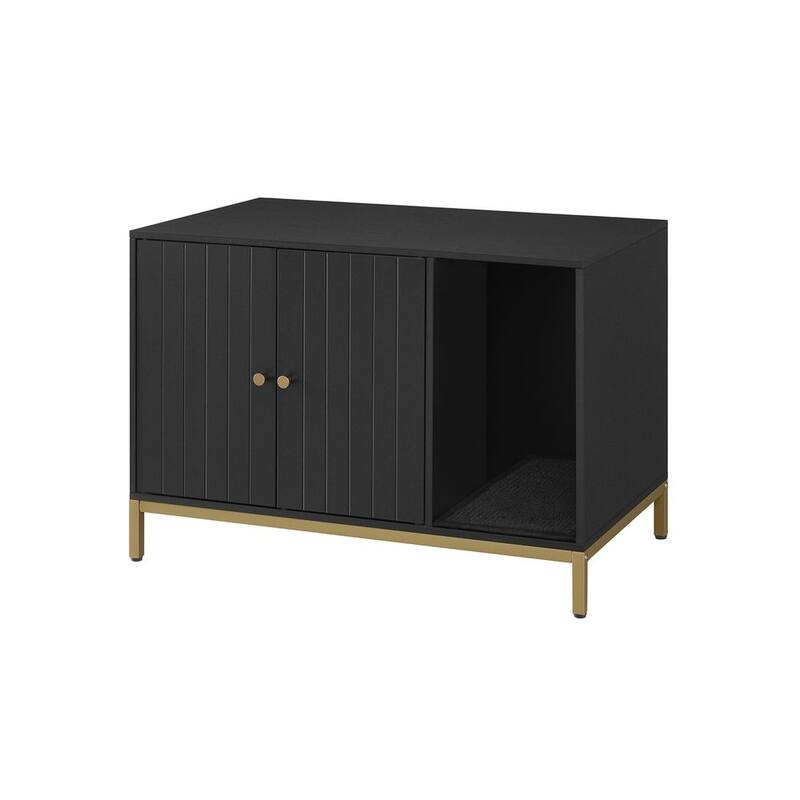 Wooden Enclosed Cat Litter Box Cabinet with Storage and Ventilation - Black-Gold