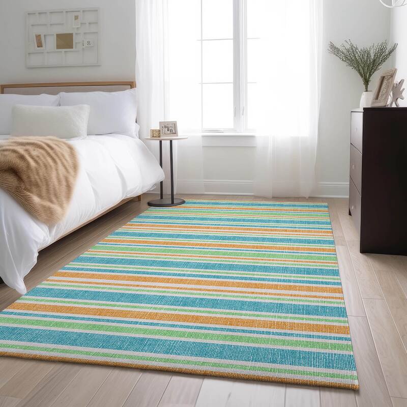 Premium Washable Super Soft Modern Cabana Stripe Mayfield Rug - Teal - 10' x 14' - Rectangle