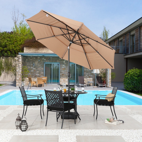 Shop Black Friday Deals On 9 8 Ft Solar Powered Light Up Market Umbrella With Base Overstock 32057269