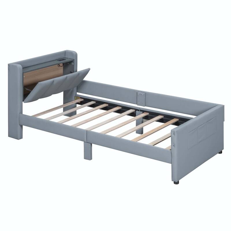 Twin XL Size Upholstered Platform Bed with Hydraulic Storage System