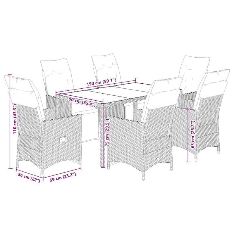 vidaXL Patio Dining Set with Cushions Outdoor Table and Chairs Bistro Set Black