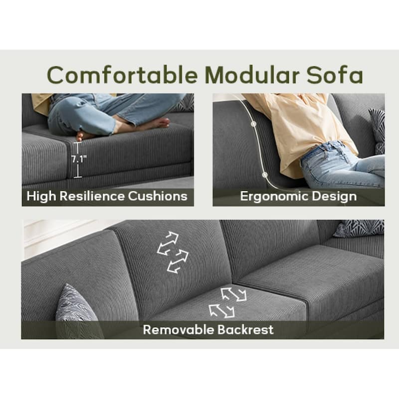 16 PC Modular Corduroy Sectional With Ottoman