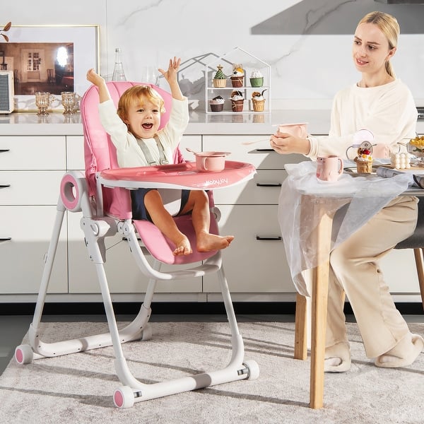slide 2 of 9, Baby High Chair Foldable Feeding Chair w/ 4 Lockable Wheels