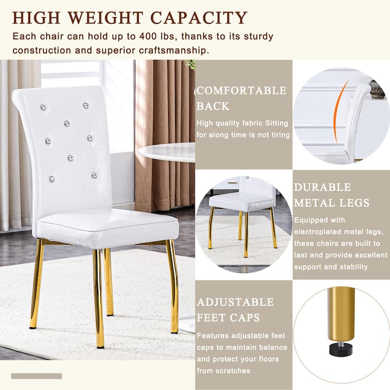 Set of 4, Retro alligator skin Upholstered dining chairs,with Crystal buckle design and Faux Leather design