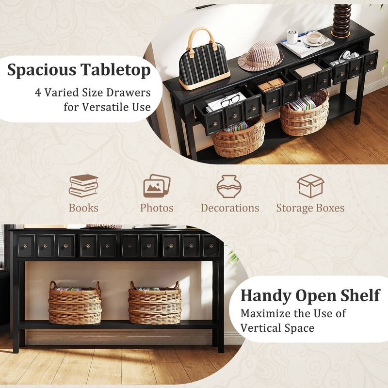 Gymax 60'' Long Narrow Console Table w/4 Drawers & Open Storage Shelf