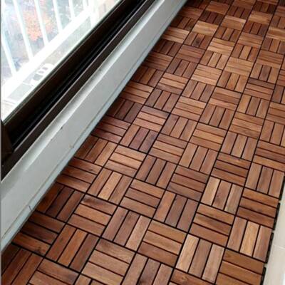 Modern 12" x 12" Square Acacia Wood Interlocking Flooring Tiles Checker Pattern Pack of 10 Tiles