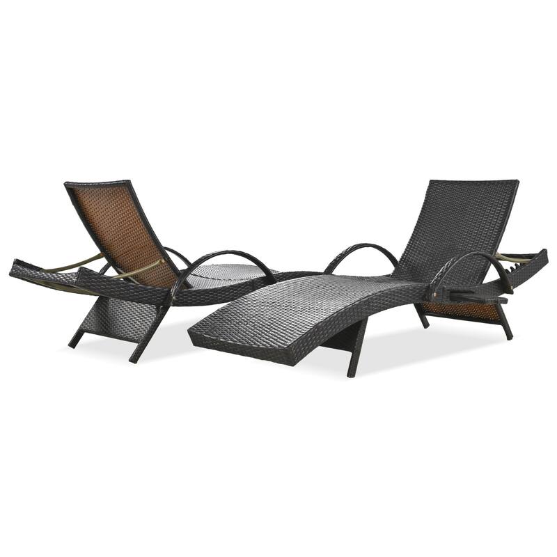 2-piece Outdoor Wicker Chaise Lounge Chairs Set with Pull-out Side Table, Patio Pool Adjustable Reclining Sun Lounger