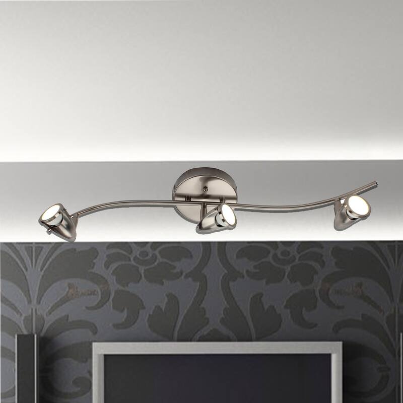 3 Light LED Flush Mount Ceiling and Wall light in Brushed Nickel