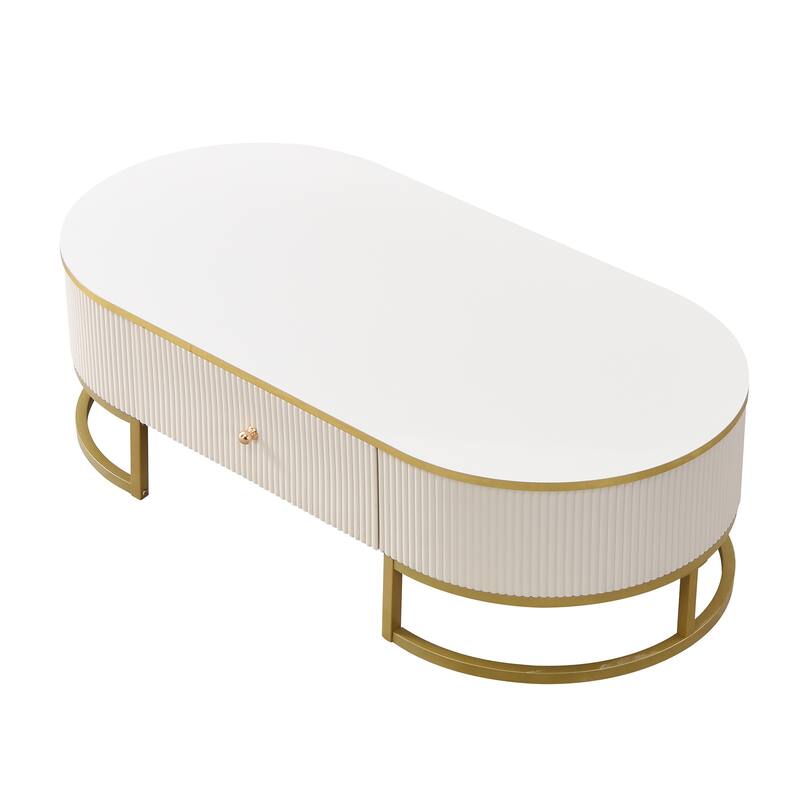 Oval Coffee Table Center Table with Drawers