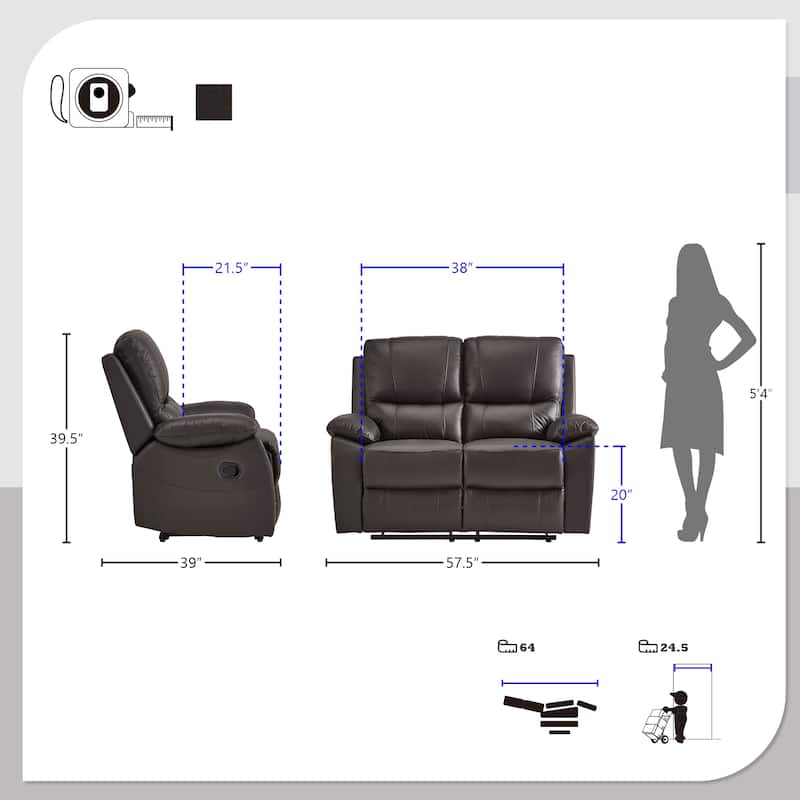 Harrington 2-Piece Faux Leather Manual Reclining Living Room Sofa Set