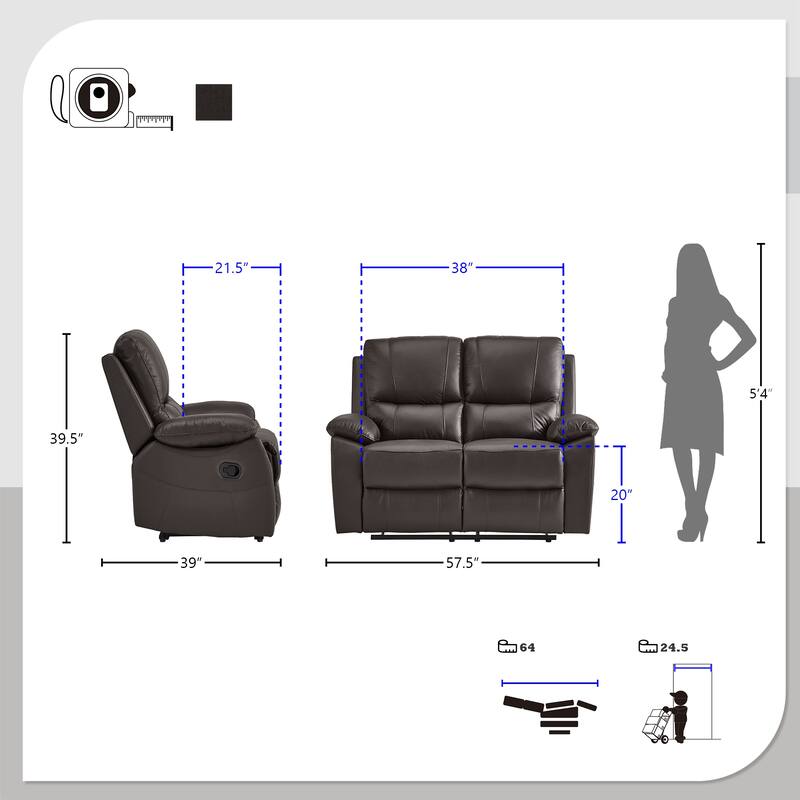 Harrington 3-Piece Faux Leather Manual Reclining Living Room Sofa Set
