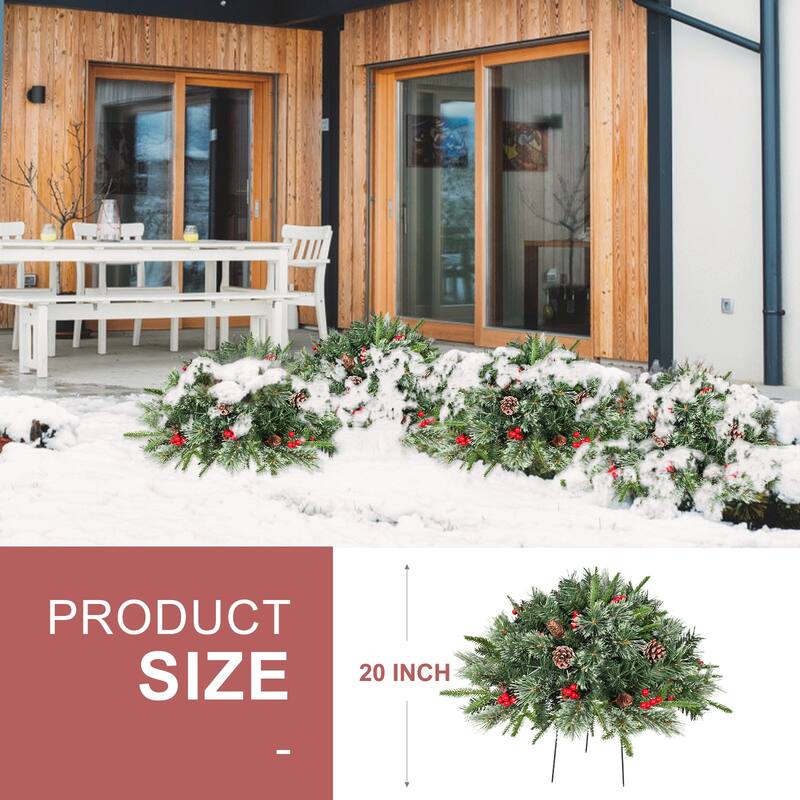 20" Christmas Ground Tree with Flowering Pine Needle Branches, Pine Cones & Red Berrie