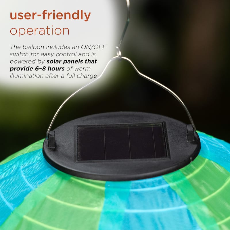 Solar Green/Blue Cloth Hot Air Balloon with Flame LED Lights