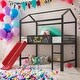preview thumbnail 1 of 11, Twin Size House Bed Loft Bed With Slide and Two-sided Writable Board for Home Black+Red