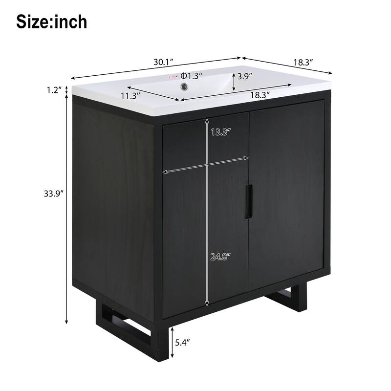 Bathroom Vanity with Sink, Floor Standing Wooden Storage Cabinet, Freestanding Bathroom Vanity with 2 Soft-Closed Doors
