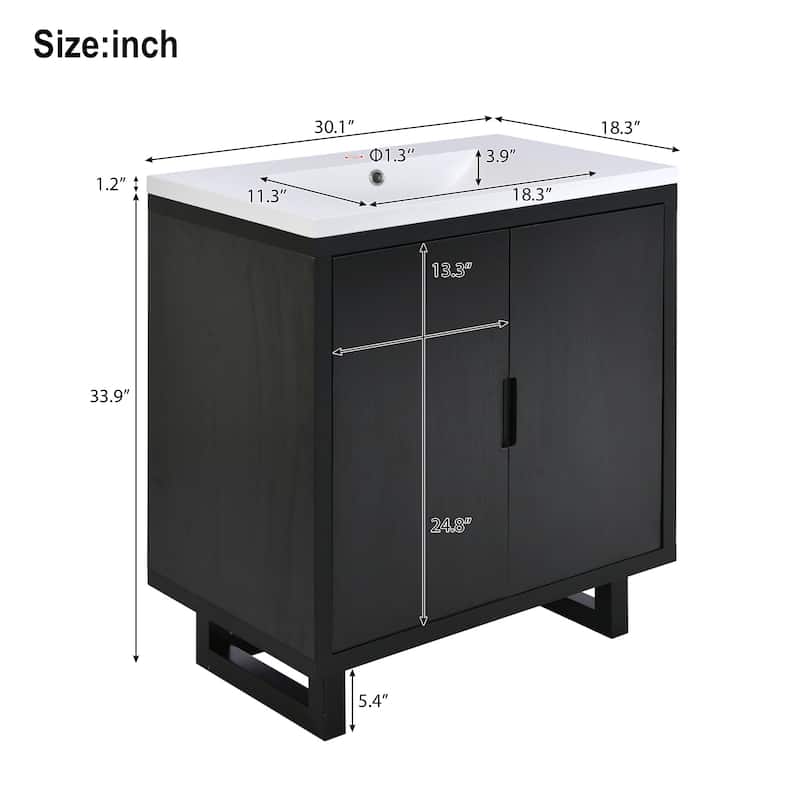 Black 30" Solid Wood Bathroom Vanity Cabinet with Sink