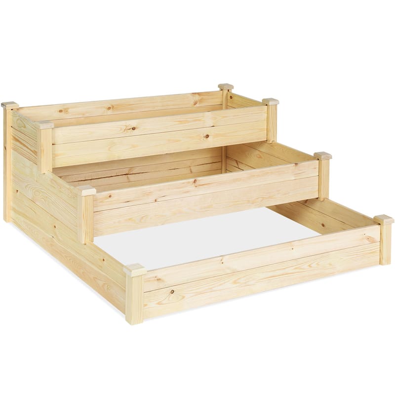 3-Tier Wooden Raised Bed Garden Planting Box Growing Flower Vegetables