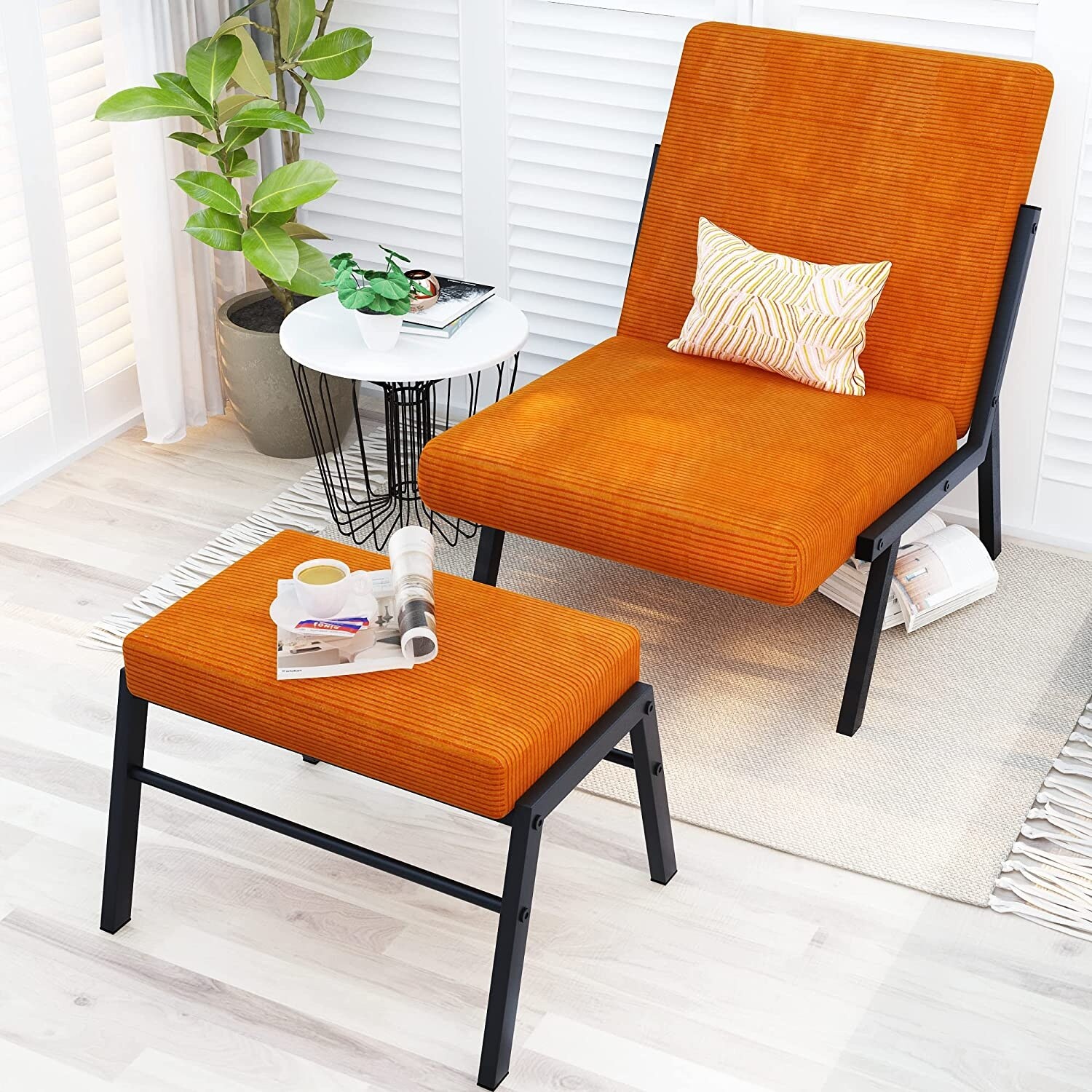 Accent Chair with Ottoman Modern Velvet Reading Chair and Footrest Set Upholstered Single Sofa Chair for Living Room Bedroom