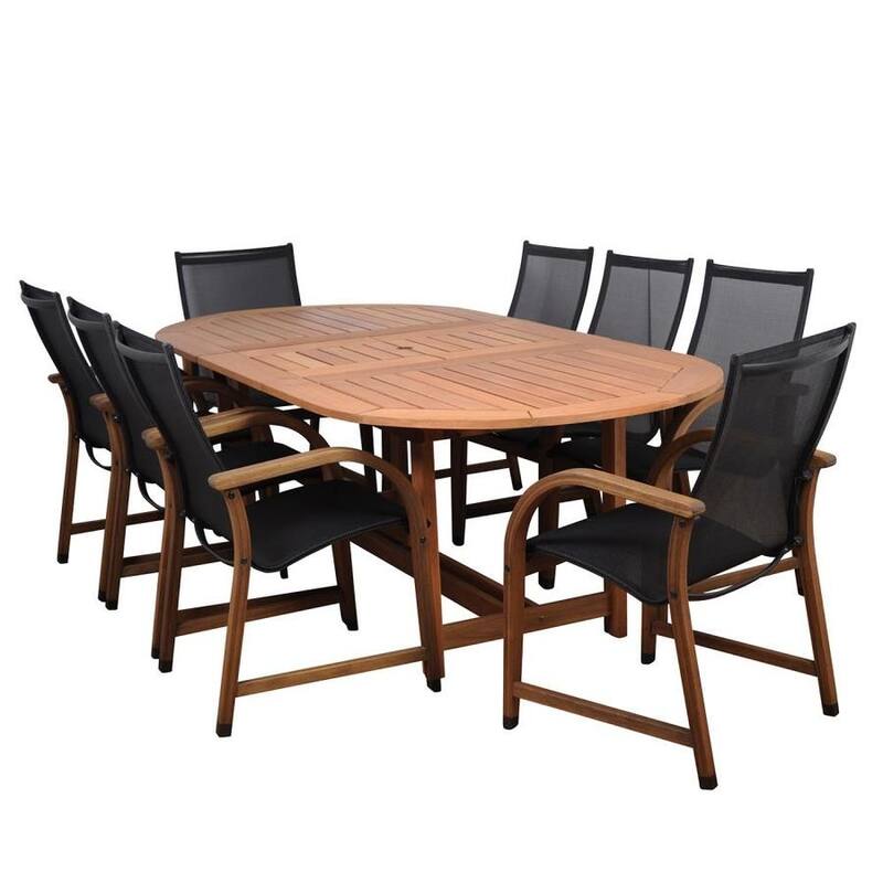 Bahamas 9-Piece Eucalyptus Extendable Oval Outdoor Patio Furniture Dining Set