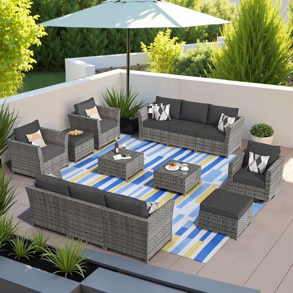 HOOOWOOO 13-piece Outdoor Wicker Patio Furniture Sectional Set with Swivel Chair