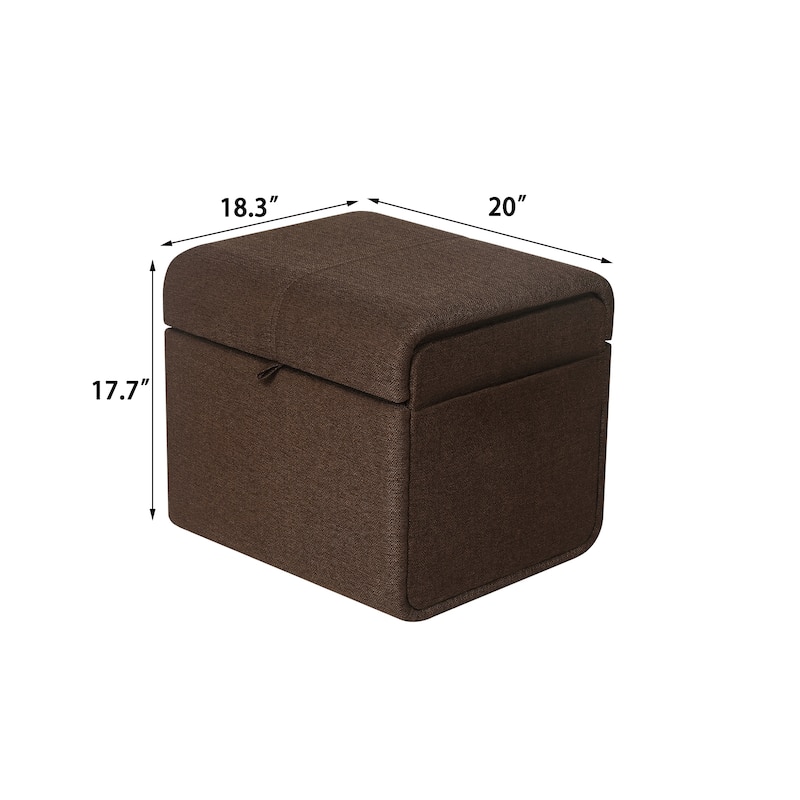 Adeco Storage Ottoman Linen Foot Stool for Living Room Bedroom