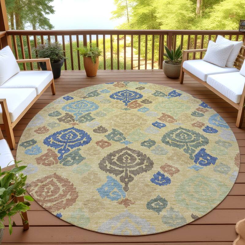 Machine Washable Indoor/ Outdoor Casual Zona Chantille Rug - Gold - 8' x 8'