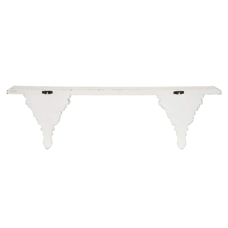 39 x 11 Large White Floating Wall Shelf with Decorative Carvings