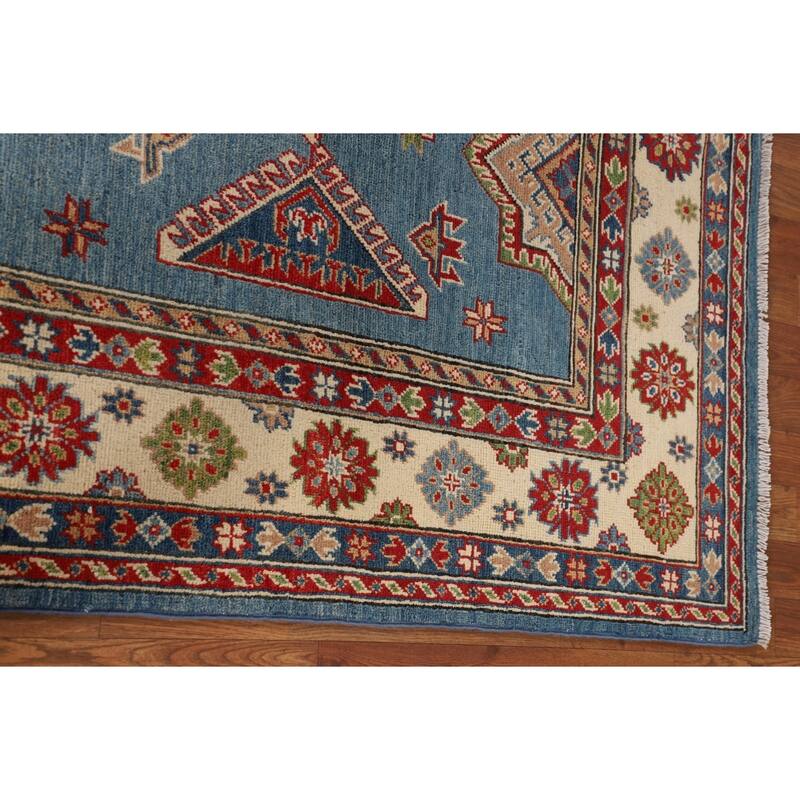 Blue Kazak Oriental Area Rug Hand-Knotted Wool Carpet - 6'7" x 9'10"