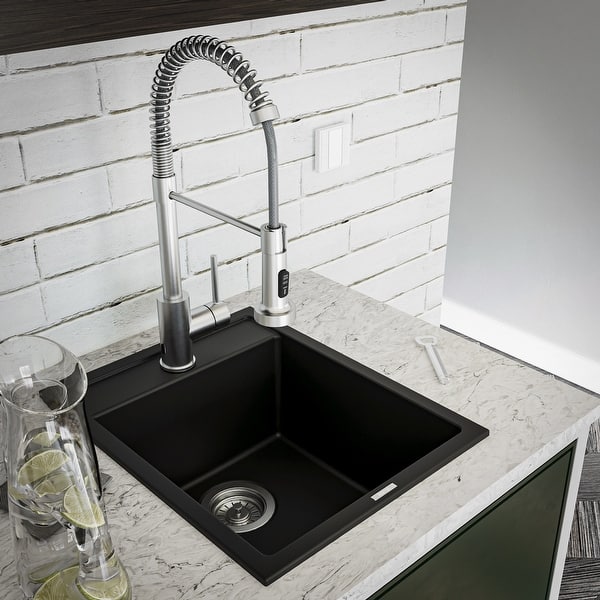 slide 2 of 67, Karran QT-825 Drop-in 15-3/4" Single Bowl Quartz Composite Kitchen Sink