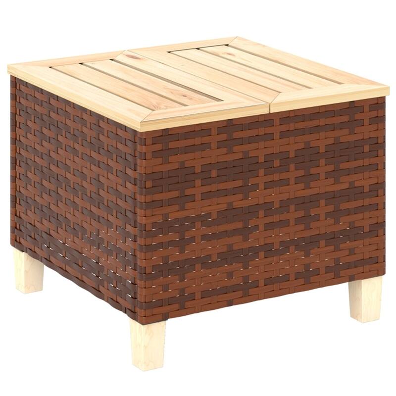 Brown Nature Wood Fir Wood PE Steel Rustic Patio End Table Outdoor - 17.7" L x 17.7" W x 14.6" H - Brown-Nature Wood