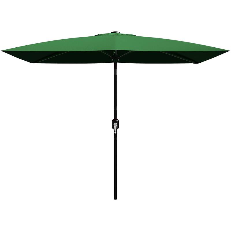 10'X6.5' Rectangular Outdoor Umbrella, with Crank & Push Button Tilt - Dark Green
