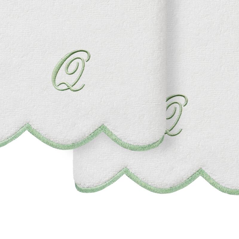 Authentic Hotel and Spa 100% Turkish Cotton Green ADORNIA Scallop Personalized 2 Piece Hand Towel Set - 2 Hand Towels