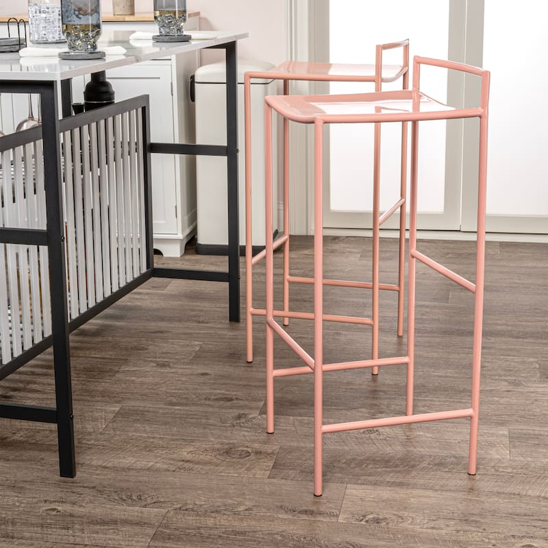 Bali 30" Coastal Contemporary Iron Saddle-Seat Low-Back Bar Stool with Foot Rest, by JONATHAN Y - 33"