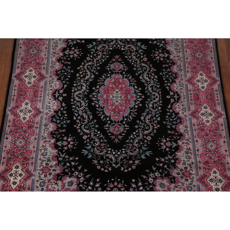 Black & Pink Tabriz Chinese Rug Hand-Knotted Wool Carpet - 6'0"x 9'0"