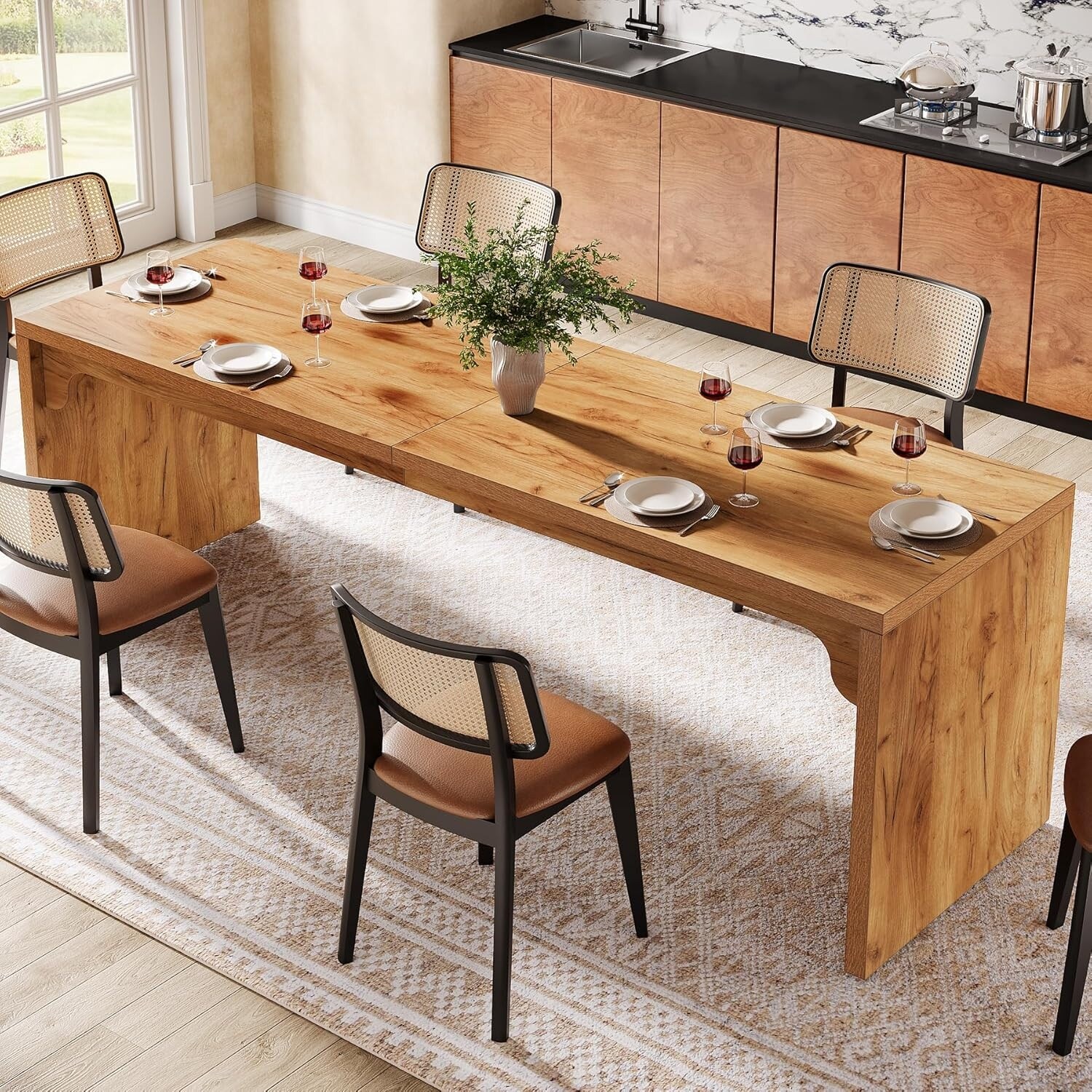 78 Inches Brown Wood Dinner Table for 6 8 People Extra Long Rectangle Dining Table for Dining Room