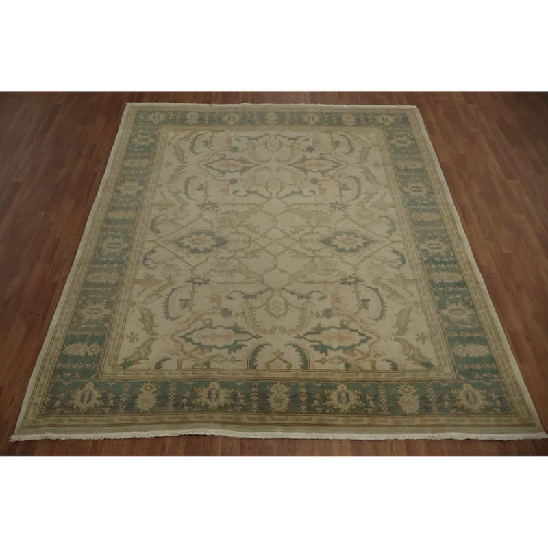 Hand Knotted Oriental 100% Wool Carpet Transitional All-Over Beige & Ivories Oushak Area Rug - 9' 0'' X 8' 0''