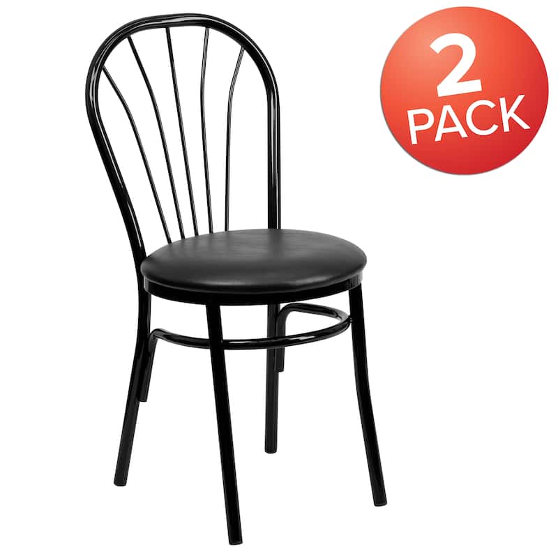 2 Pack Fan Back Metal Chair - Vinyl Seat - 16"W x 20"D x 34.5"H - 16"W x 20"D x 34.5"H - Black