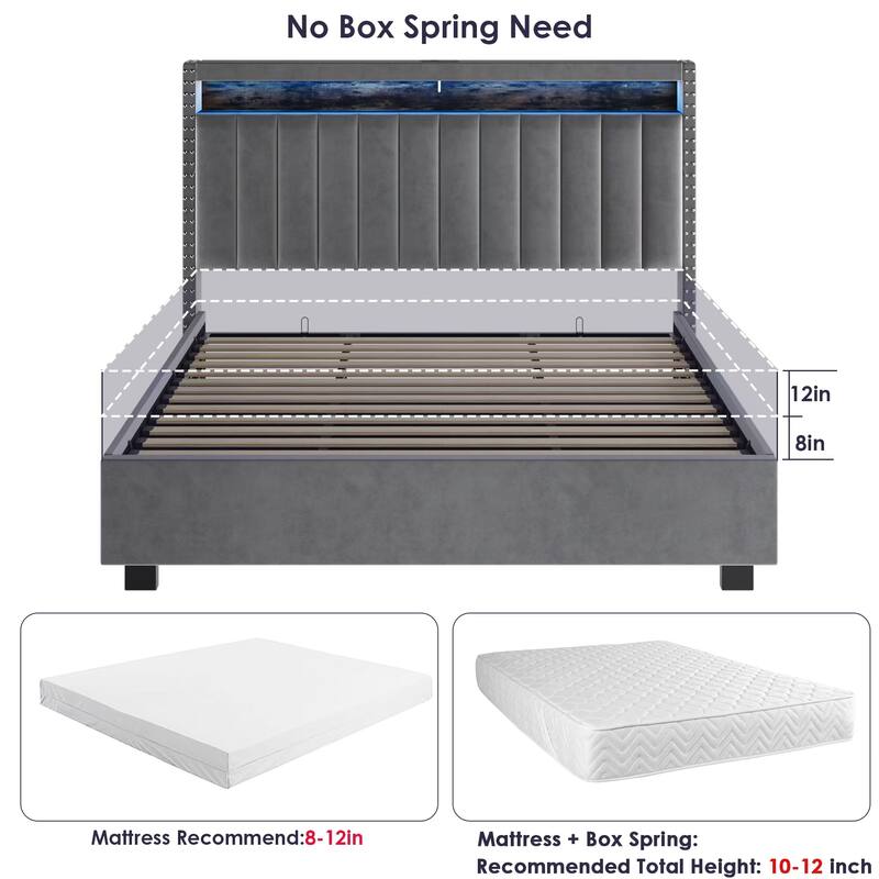 FULL Luxury Gas Lift Storage Bed with RF LED Lights