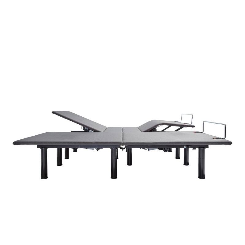 California King Size Split Adjustable Platform Bed Base with Silent Motor, Battery Backup and Wireless Remote - Black