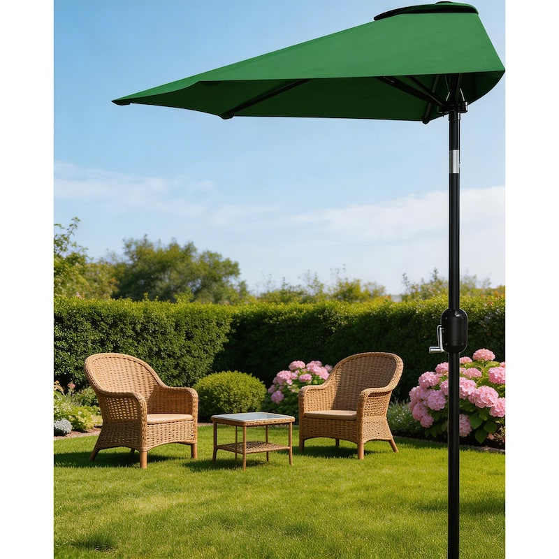 9ft Outdoor Patio Half Umbrella, with Smooth Crank Lift - Dark Green