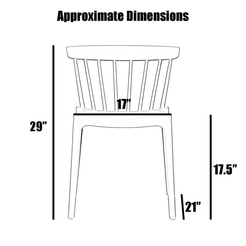 Set of 2 Stackable Modern Plastic Low Back Windsor Dining Chairs With Spindle Back For Kitchen Indoor Outdoor Patio Office