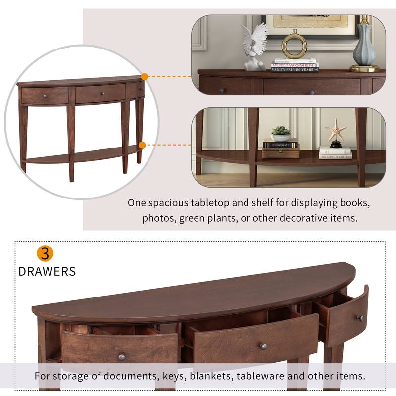 Modern Curved Console Table Sofa Table with 3 drawers and 1 Shelf for Hallway, Entryway, Living Room