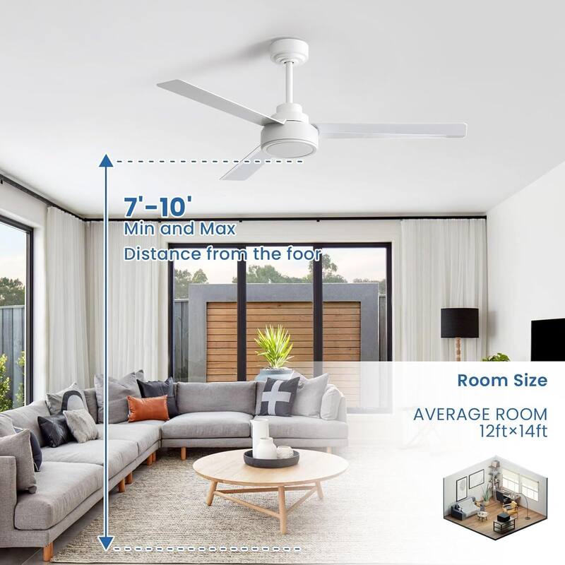52Inch Ceiling Fan without Light, 6 Wind Speeds with Remote Control for Living Room and Patio