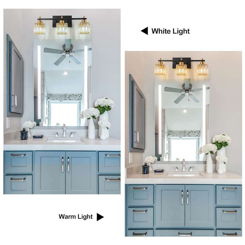 Modern Dimmable Glam Crystal Black Gold Bathroom Vanity Lights