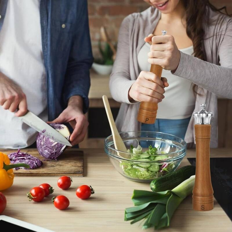 10-Inch Solid Rubber Wood Salt and Pepper Shakers with Crown-Shaped Lid Natural Oak Wooden Grinders - 2.36" x 10.62"