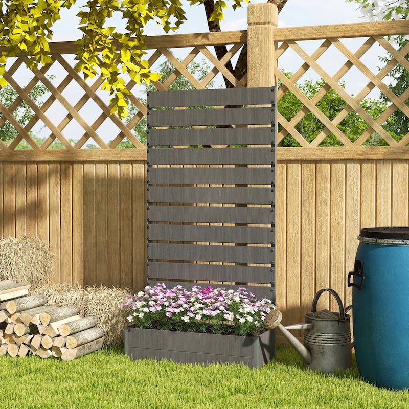 Outsunny Raised Garden Bed with Trellis for Climbing Plants, Planter Box with Self Draining Gap, Freestanding Trellis Planter